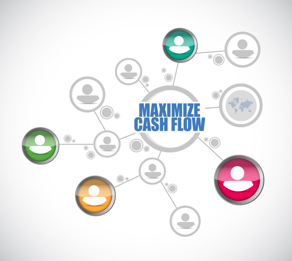 A graphic with the words maximize cash flow in blue.